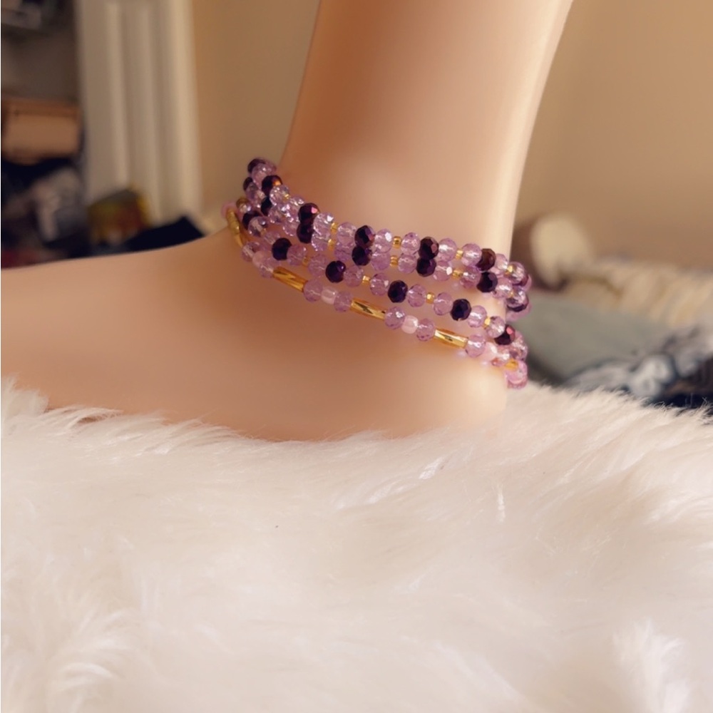 Elegant Purple Beaded Anklet Bracelet